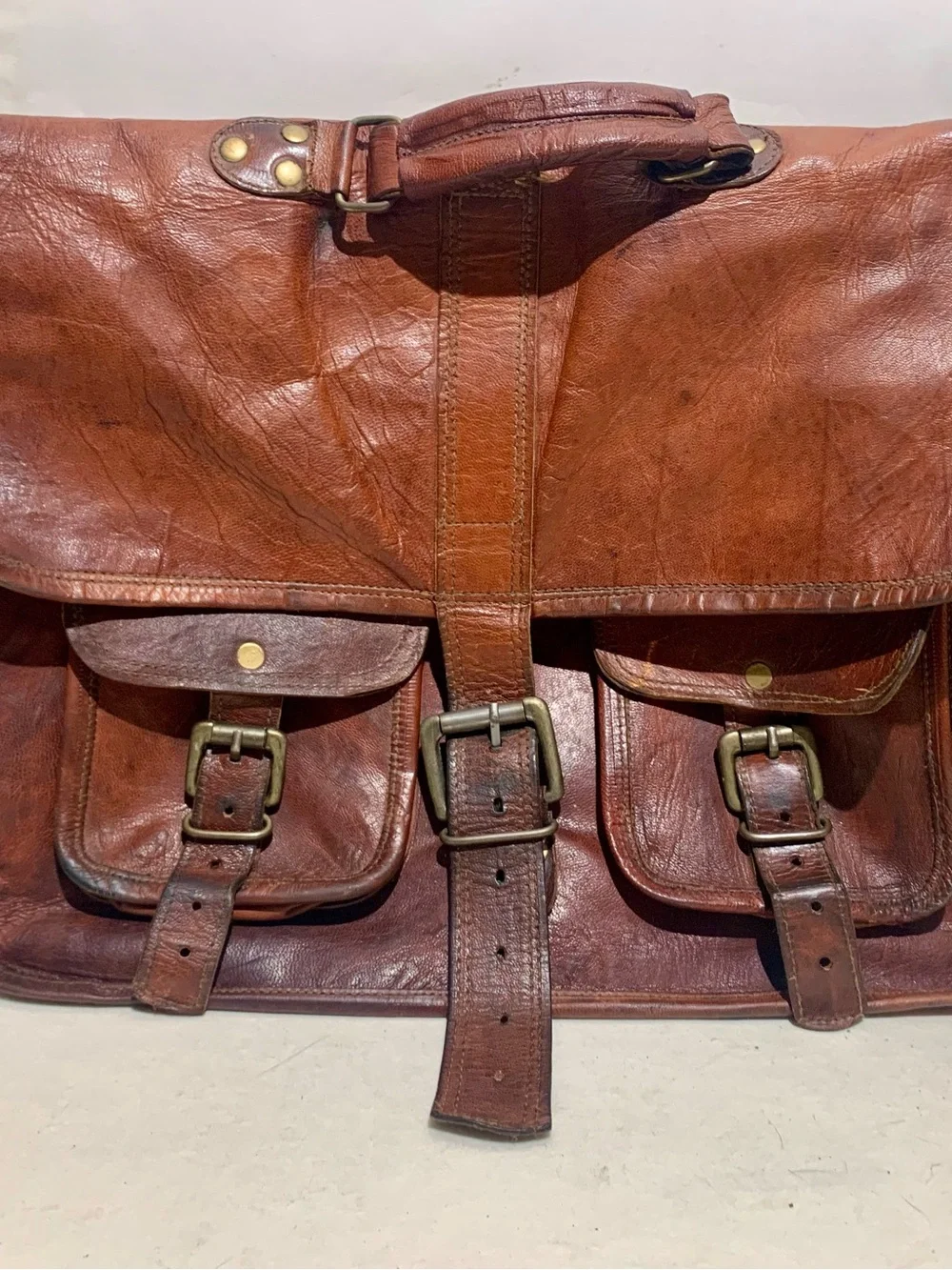 Ultra Soft Vintage Distressed Leather Satchel With Shoulder Strap